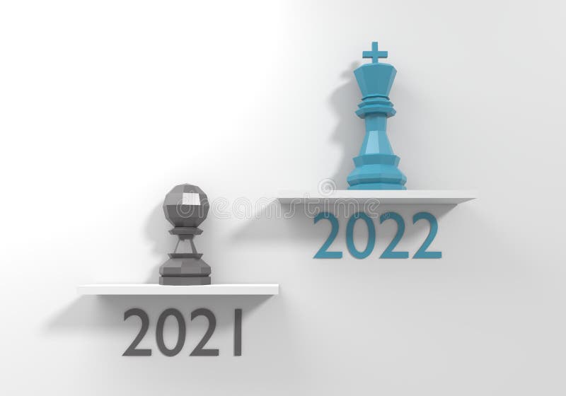 низко польская пешка и король шахмат на вершине успеха. с 2021 по 2022 год. концепция лидерства с шахматными фигурами 3d