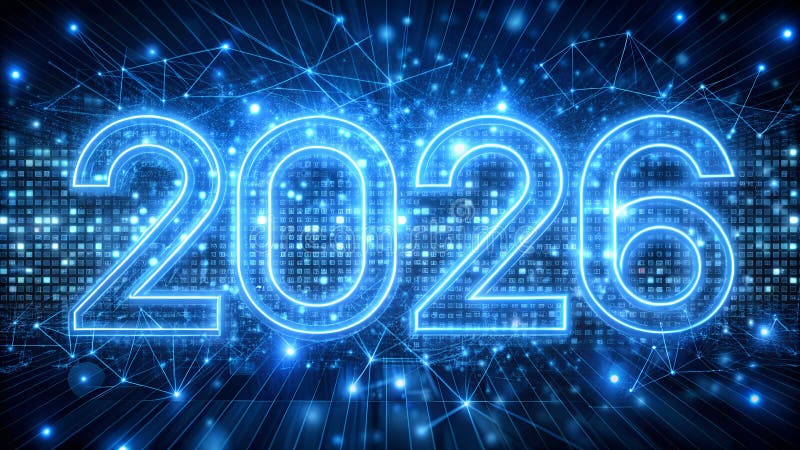 Новый год Futuristic Digital 2026 иллюстрация штока