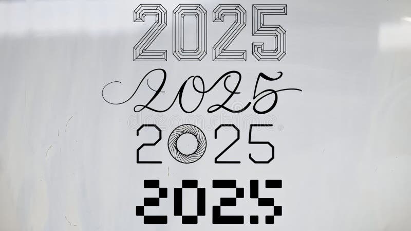 новый 2025 год номер написан в разных стилях иллюстрация вектора