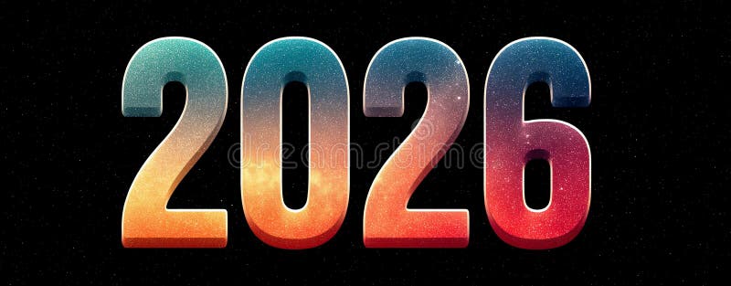 Новый год 2026 Цифровое искусство с космическим фоном бесплатная иллюстрация