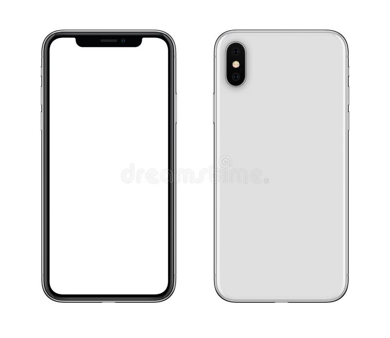 Новый современный белый модель-макет smartphone передний и задние стороны изолированные на белой предпосылке стоковая фотография rf