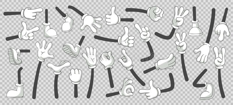 Ноги и руки мультфильма Ноги в ботинках и gloved руках Изолированный вектором набор иллюстрации бесплатная иллюстрация