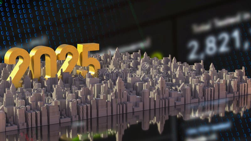 номер 2025 и город для бизнес-концепции 3d иллюстрация штока