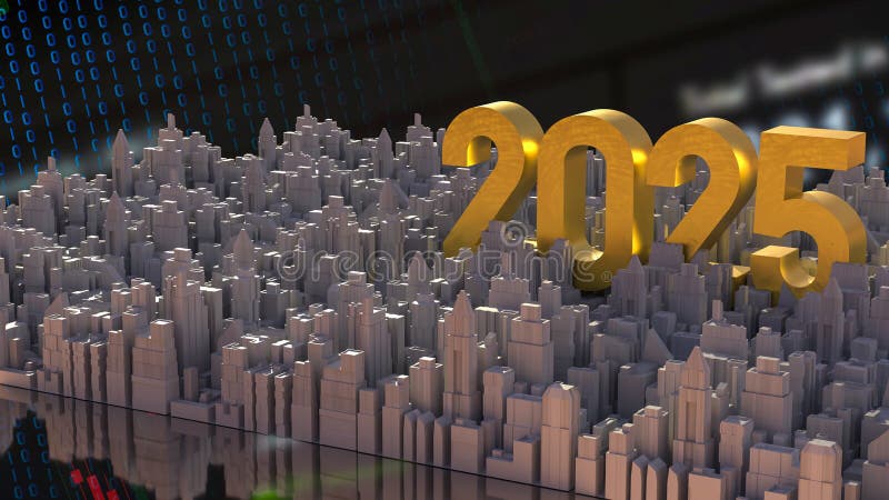 номер 2025 и город для бизнес-концепции 3d иллюстрация штока