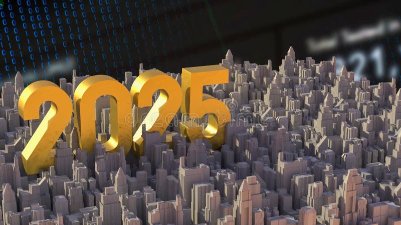 номер 2025 и город для бизнес-концепции 3d иллюстрация вектора