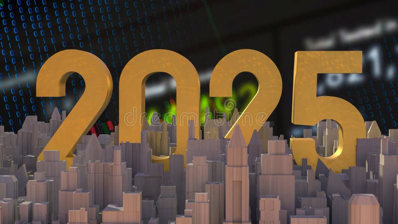 номер 2025 и город для бизнес-концепции 3d иллюстрация штока