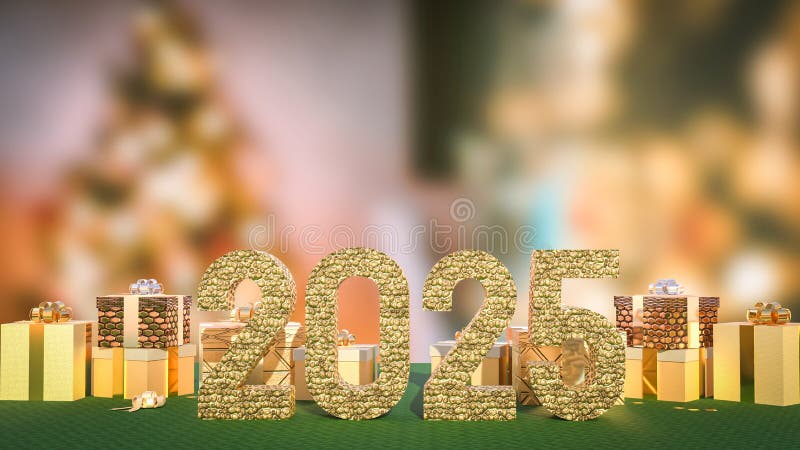номер 2025 и подарочная коробка для нового года или концепция празднования 3d рендеринг иллюстрация вектора