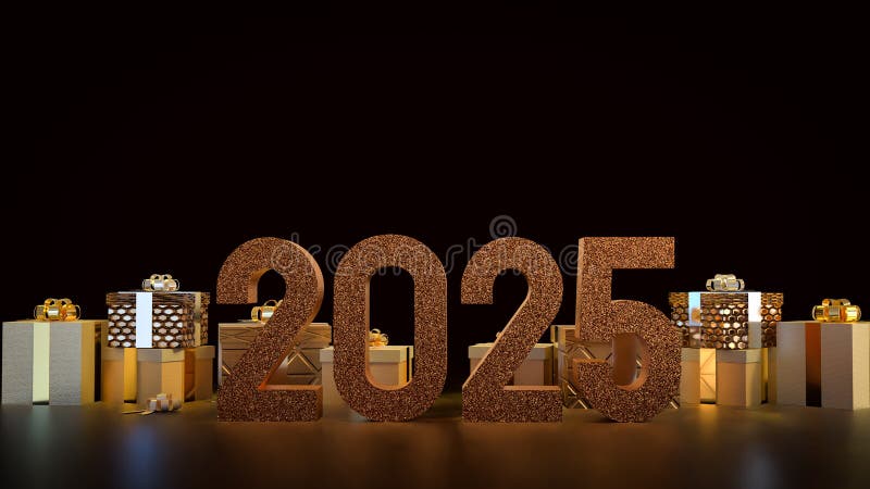 номер 2025 и подарочная коробка для нового года или концепция празднования 3d рендеринг бесплатная иллюстрация
