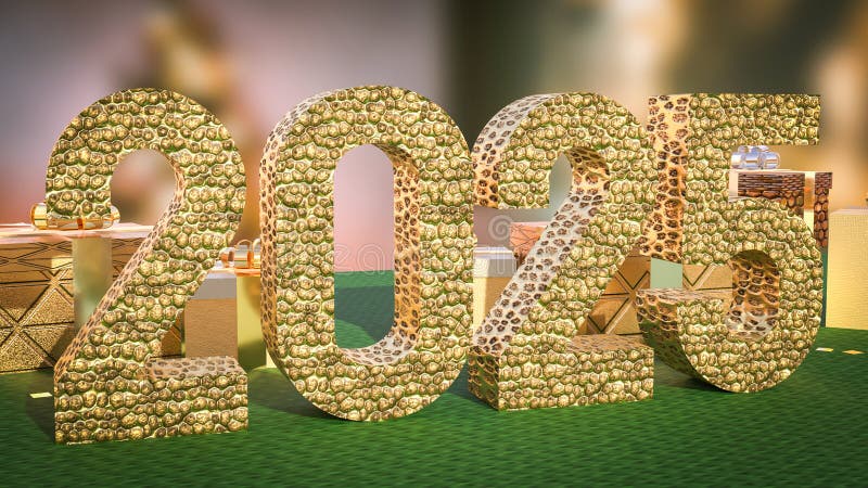 номер 2025 и подарочная коробка для нового года или концепция празднования 3d рендеринг иллюстрация штока