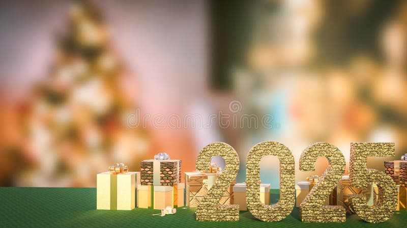 номер 2025 и подарочная коробка для нового года или концепция празднования 3d рендеринг бесплатная иллюстрация