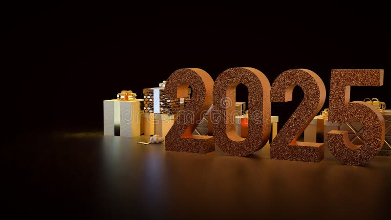 номер 2025 и подарочная коробка для нового года или концепция празднования 3d рендеринг бесплатная иллюстрация