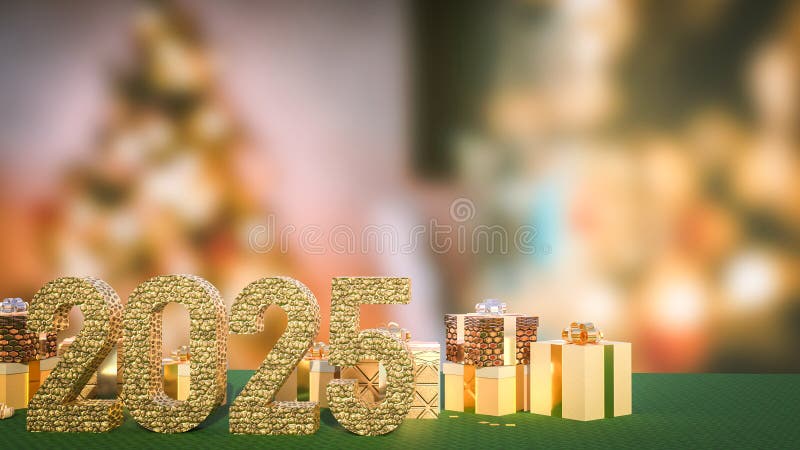 номер 2025 и подарочная коробка для нового года или концепция празднования 3d рендеринг бесплатная иллюстрация
