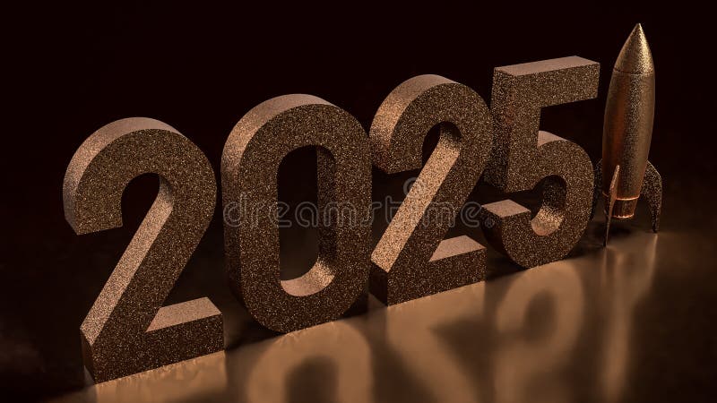 номер 2025 и ракета для бизнес-концепции 3d иллюстрация штока