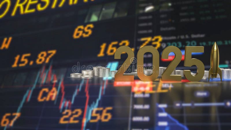 номер 2025 и ракета для бизнес-концепции 3d иллюстрация штока