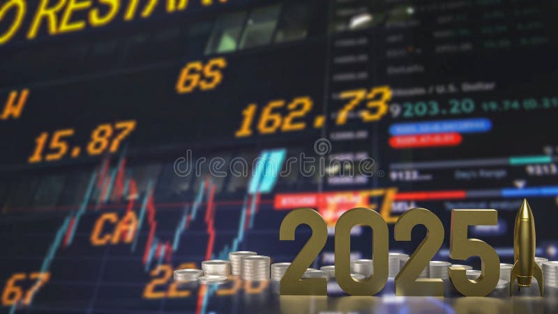 номер 2025 и ракета для бизнес-концепции 3d иллюстрация штока