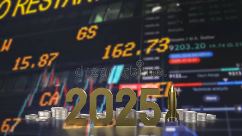 номер 2025 и ракета для бизнес-концепции 3d иллюстрация вектора