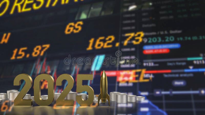 номер 2025 и ракета для бизнес-концепции 3d иллюстрация штока