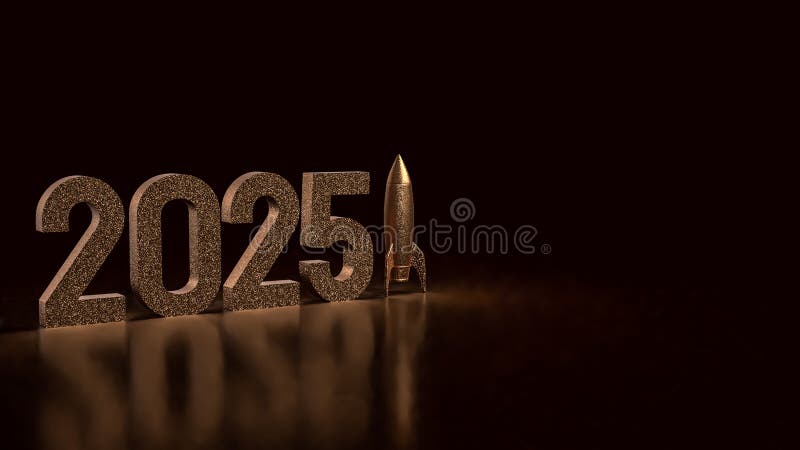 номер 2025 и ракета для бизнес-концепции 3d иллюстрация штока