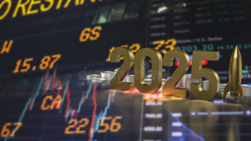 номер 2025 и ракета для бизнес-концепции 3d иллюстрация штока