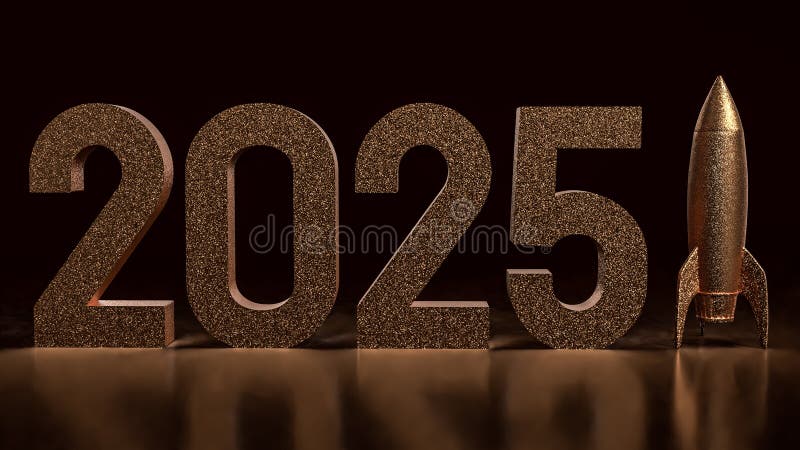 номер 2025 и ракета для бизнес-концепции 3d иллюстрация штока