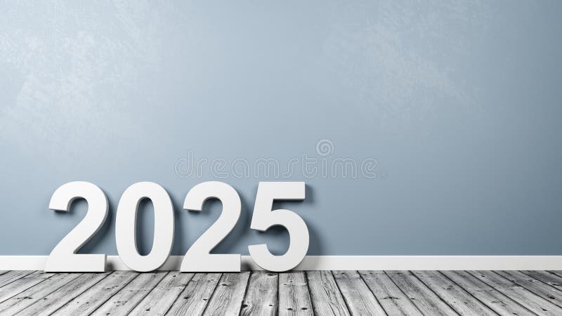 2025 номер текста на деревянном полу против стены иллюстрация вектора