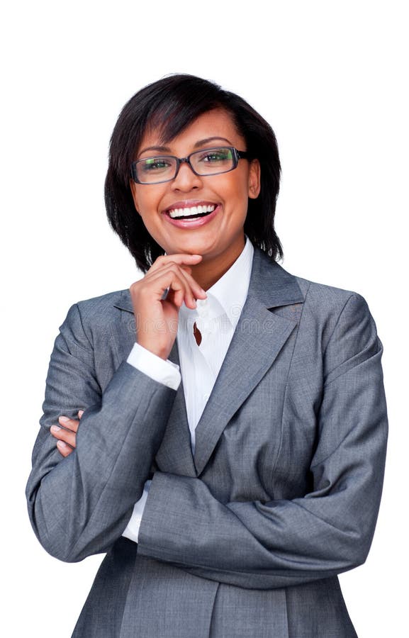 Attractive hispanic businesswoman wearing glasses isolated on a white background. Attractive hispanic businesswoman wearing glasses isolated on a white background