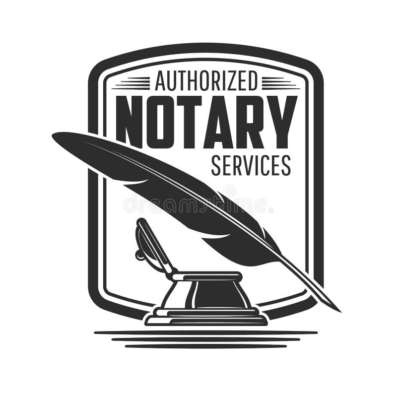 Notary or legal service icon with isolated vector vintage feather pen or quill and inkwell. Lawyer or advocate office, advocacy, notary, law and rights attorney company emblems design. Notary or legal service icon with isolated vector vintage feather pen or quill and inkwell. Lawyer or advocate office, advocacy, notary, law and rights attorney company emblems design