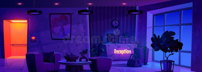 ночной векторный офис гостиницы иллюстрация вектора