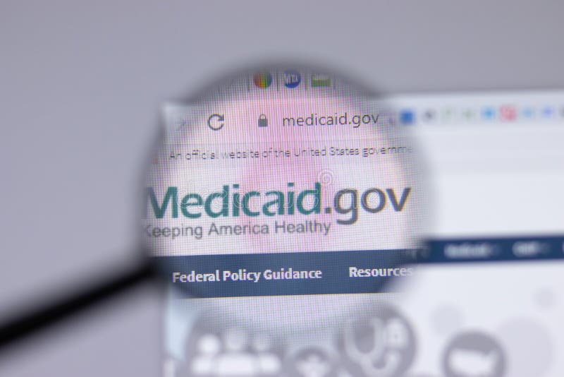 Нью-Йорк США 18-ое марта 2021 : Значок эмблемы medicaidgov в редакционной статье иллюстративной сайта стоковое фото rf