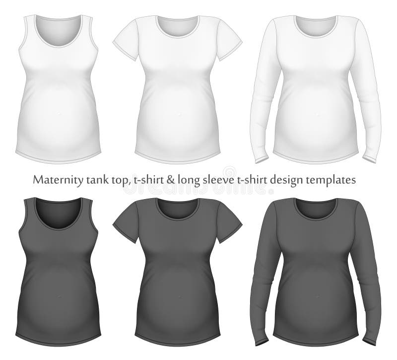 Maternity tank top, t-shirt and long sleeve t-shirt design templates for your design. Vector illustration. Maternity tank top, t-shirt and long sleeve t-shirt design templates for your design. Vector illustration.