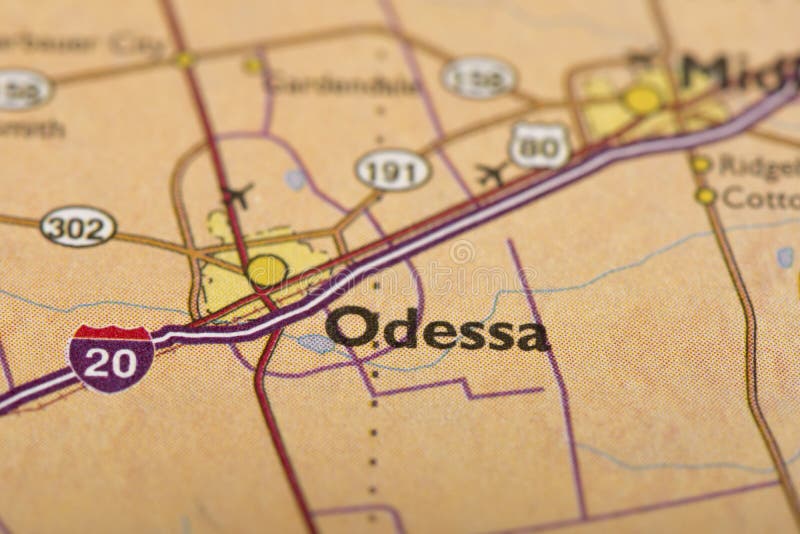 Closeup of Odessa, Texas on a political map of the United States. Closeup of Odessa, Texas on a political map of the United States.