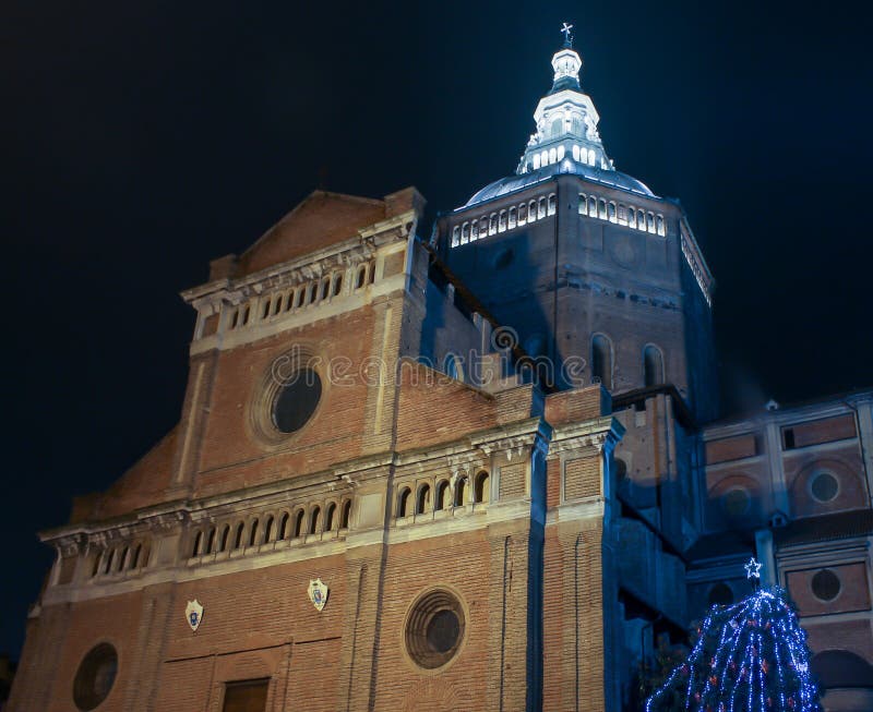 Lightened dome of Pavia Cathedral, Holy Christmas night. Lightened dome of Pavia Cathedral, Holy Christmas night