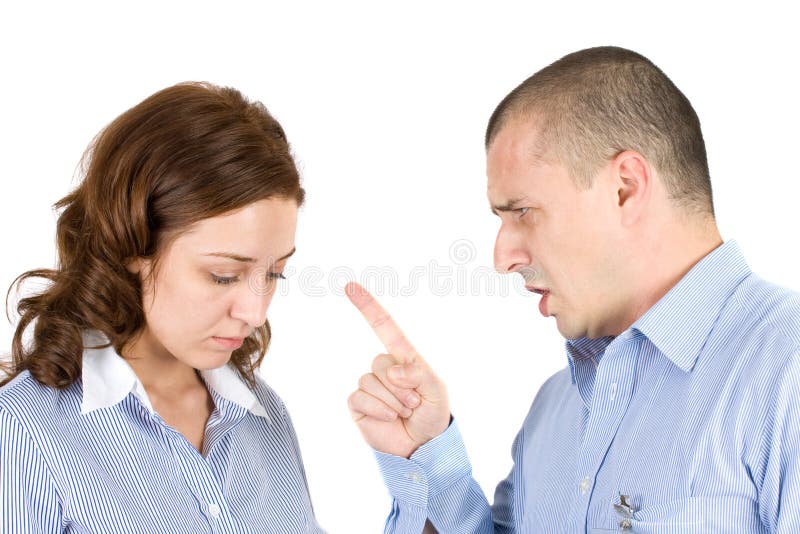 Boss blaming an employee, isolated on white. Boss blaming an employee, isolated on white