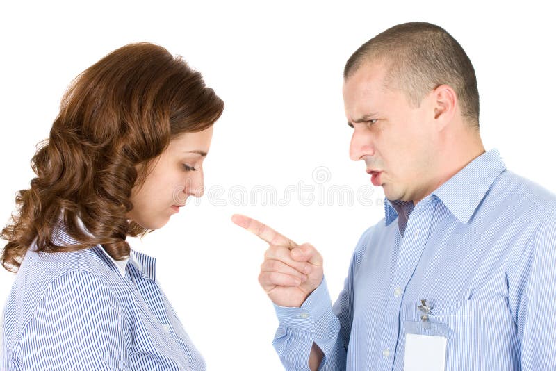 Boss blaming an employee, isolated on white. Boss blaming an employee, isolated on white