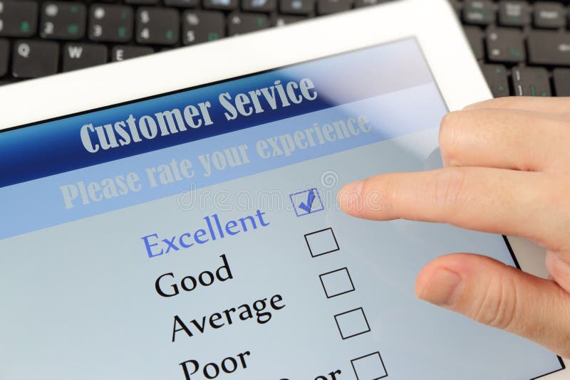 Customer service online survey on screen with computer keybaord background. Customer service online survey on screen with computer keybaord background