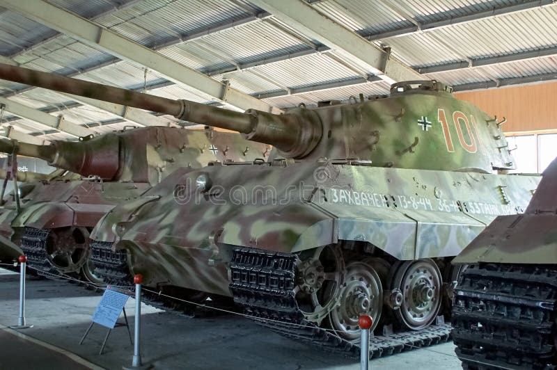 MOSCOW REGION, RUSSIA - JULY 30, 2006: German heavy Tiger II of World War II, the Tank Museum, Kubinka near Moscow. MOSCOW REGION, RUSSIA - JULY 30, 2006: German heavy Tiger II of World War II, the Tank Museum, Kubinka near Moscow