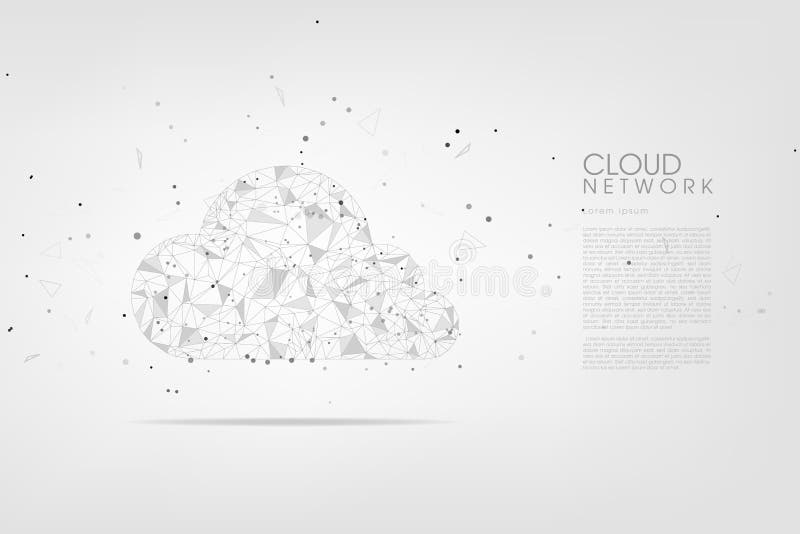 облачная технология. сетевое подключение многоугольной wireframe в темно-синем с точками. концепция больших данных облачных вычисл бесплатная иллюстрация
