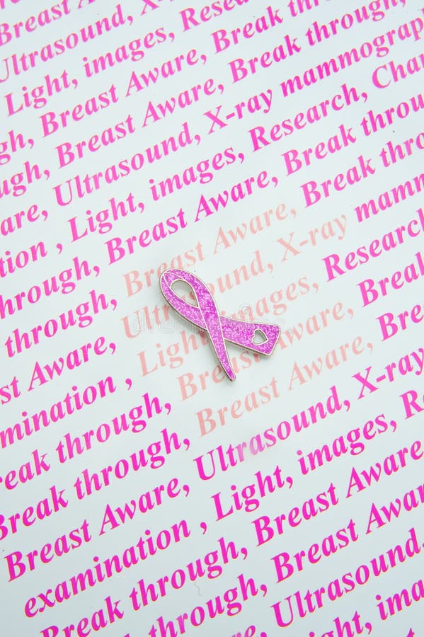 An image of a broach worn by women especially in Breast Cancer Awareness month , October, each year. The broach is surrounded by repetitive text relating to early diagnosis of the disease. An image of a broach worn by women especially in Breast Cancer Awareness month , October, each year. The broach is surrounded by repetitive text relating to early diagnosis of the disease.