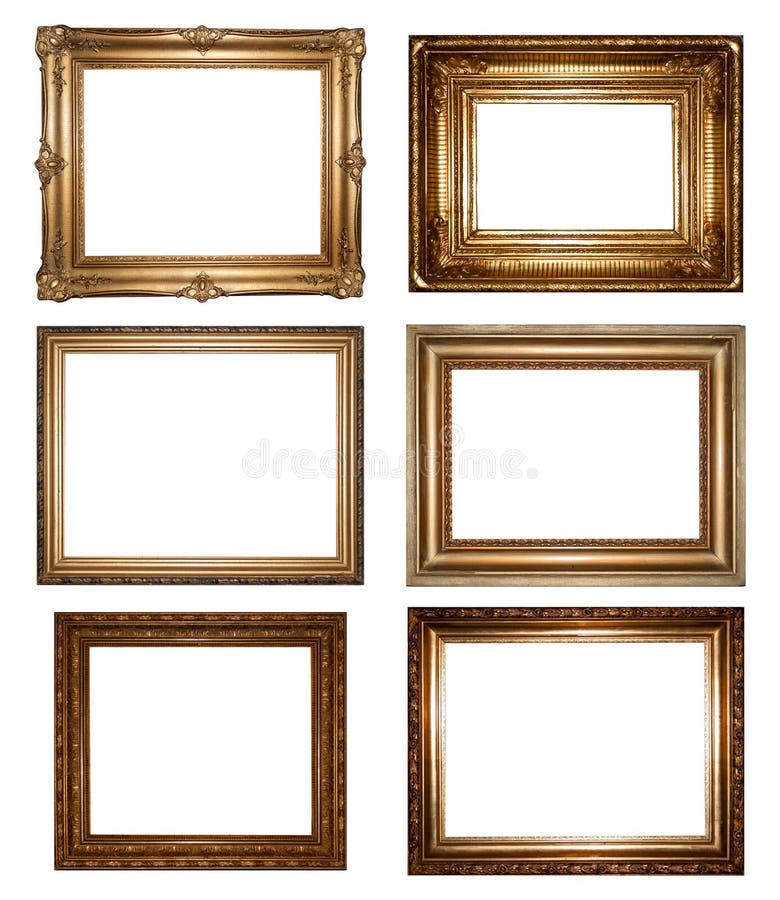 Vintage gold picture frames on white background. Vintage gold picture frames on white background.