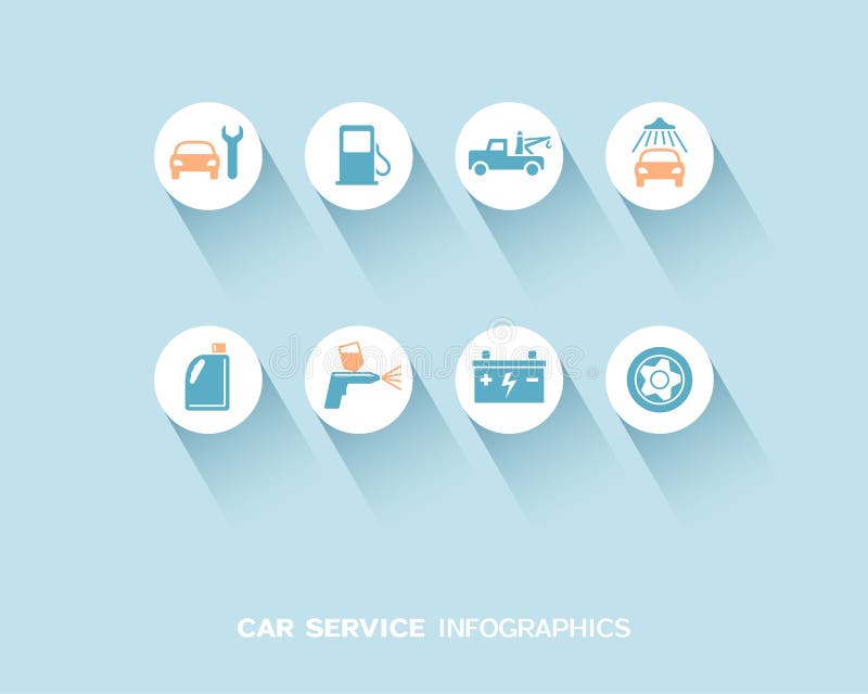 Обслуживание автомобиля infographic при плоские установленные значки иллюстрация вектора Обслуживание автомобиля infographic при плоские установленные значки иллюстрация вектора