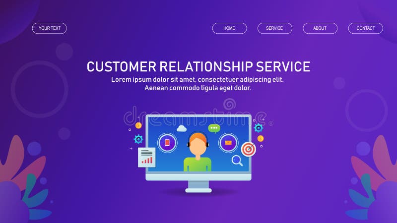 Customer relationship service, crm software, business and customer management technology, online customer support, vector illustration, web banner. Customer relationship service, crm software, business and customer management technology, online customer support, vector illustration, web banner.