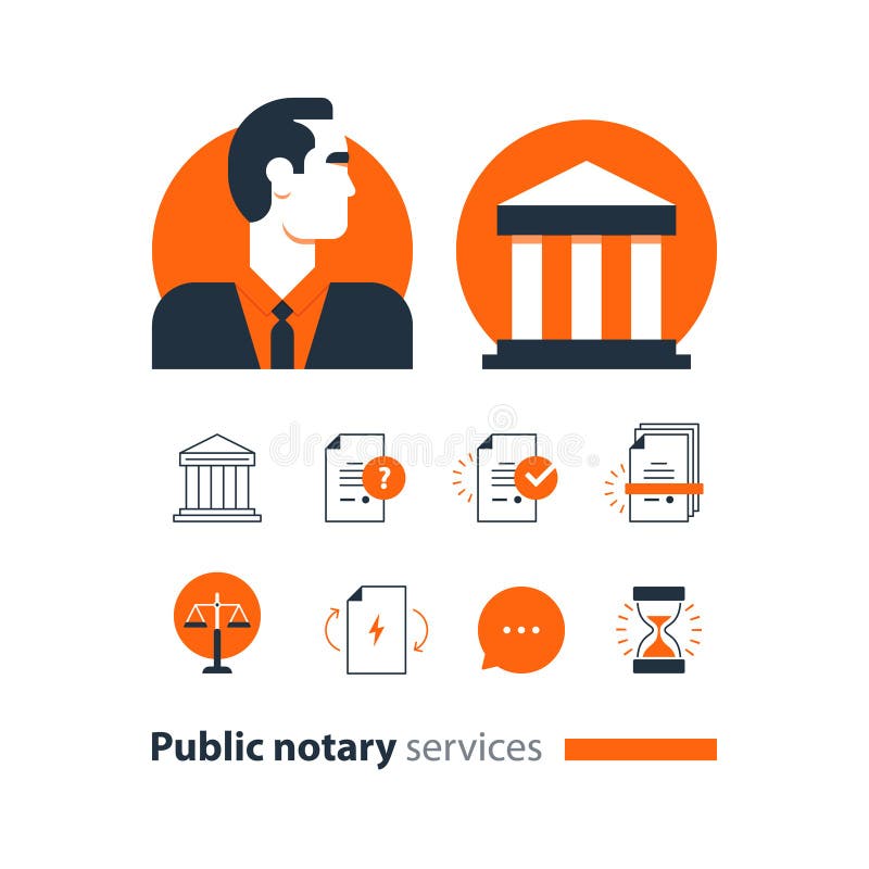 Law services and public notary concept icon set. Flat design vector illustration. Law services and public notary concept icon set. Flat design vector illustration