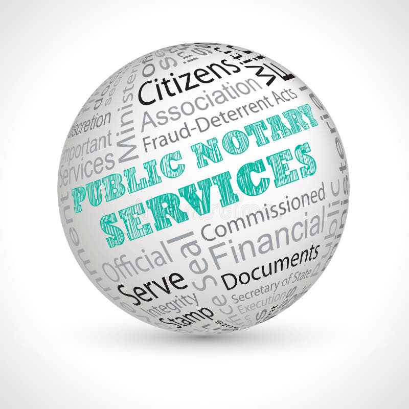 Public notary services vector theme sphere with keywords. Public notary services vector theme sphere with keywords