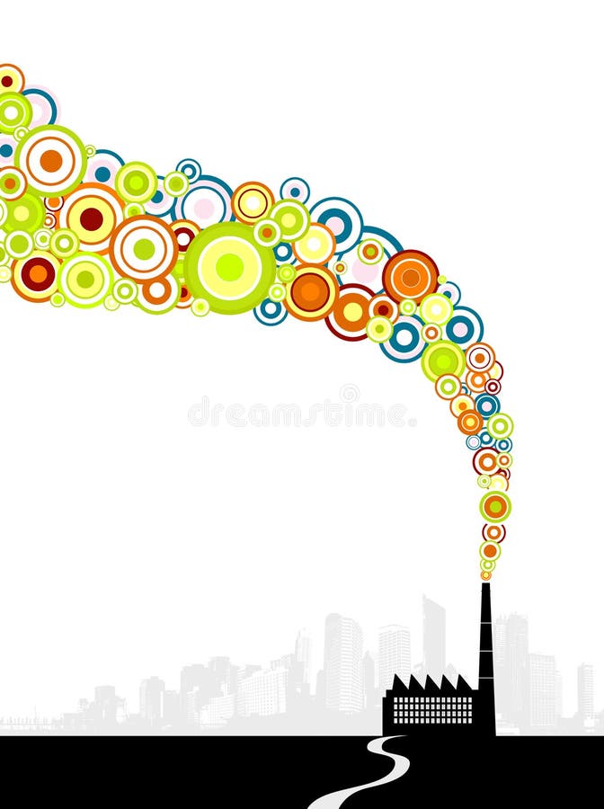 Factory with colorful circle smoke. Vector art. Factory with colorful circle smoke. Vector art