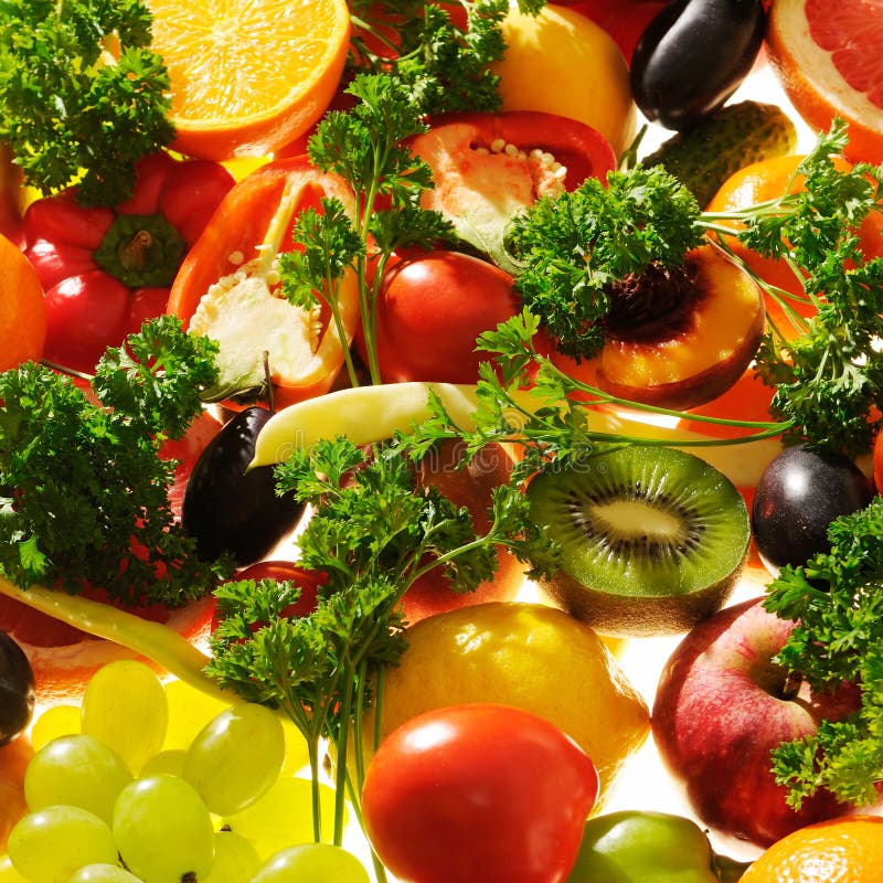 Fruits and vegetables on a white background. Fruits and vegetables on a white background