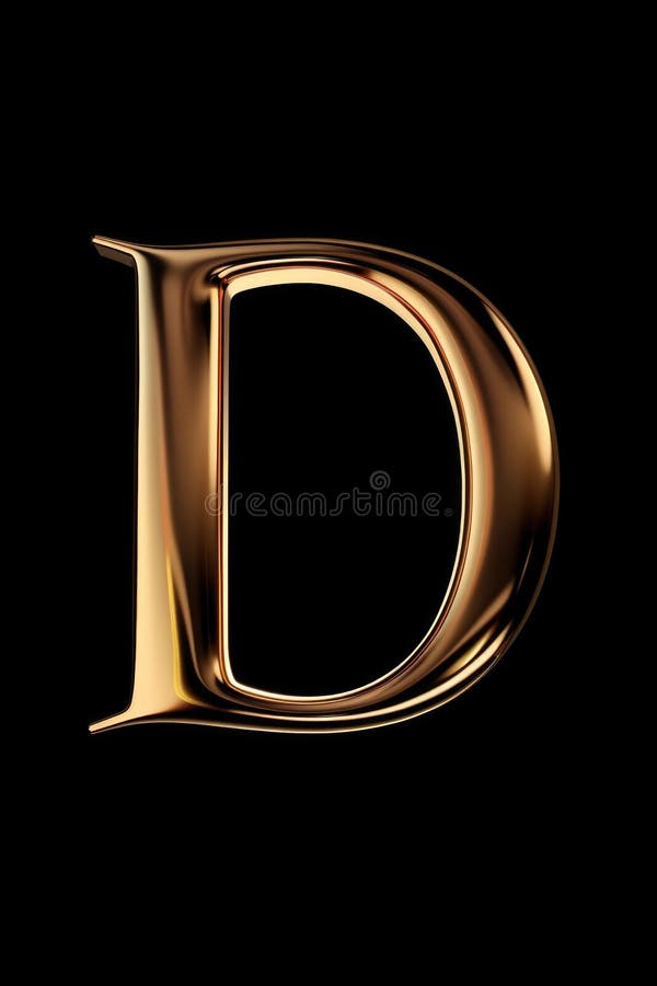 одна золотая буква d на черном фоне стоковые изображения