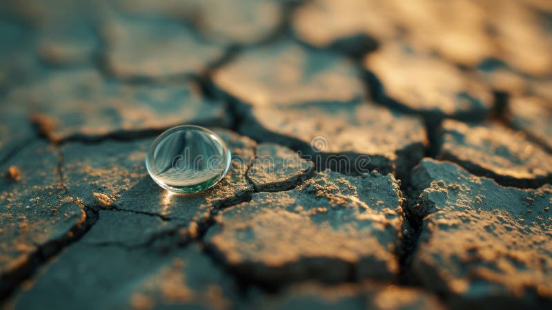 Одна капля воды на треснувшей земле под теплым солнечным светом стоковое изображение