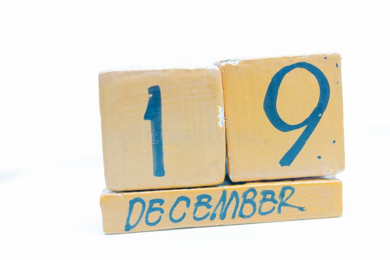19-ое декабря День 19 месяца, календаря на деревянной предпосылке Handmade календарь стоковое фото