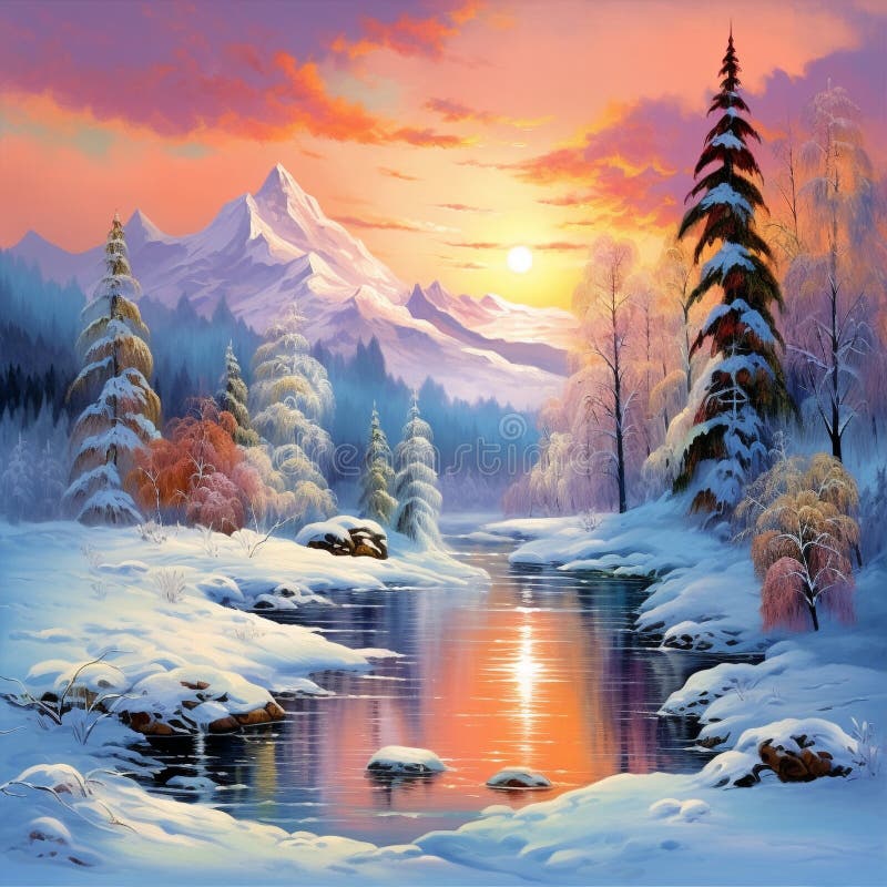 Immerse yourself in the breathtaking beauty of a snow-covered landscape bursting with vibrant colors. This stunning artwork captures the serene and enchanting essence of a winter wonderland, featuring a pure palette that illuminates the entire scene. The vibrant hues contrast against the pristine white canvas, creating a visually stunning and captivating sight that evokes a sense of awe and tranquility. With its distinctive art style, this image is perfectly suited for microstock sites, promising to be highly marketable and draw numerous reactions from viewers. AI generated. Immerse yourself in the breathtaking beauty of a snow-covered landscape bursting with vibrant colors. This stunning artwork captures the serene and enchanting essence of a winter wonderland, featuring a pure palette that illuminates the entire scene. The vibrant hues contrast against the pristine white canvas, creating a visually stunning and captivating sight that evokes a sense of awe and tranquility. With its distinctive art style, this image is perfectly suited for microstock sites, promising to be highly marketable and draw numerous reactions from viewers. AI generated