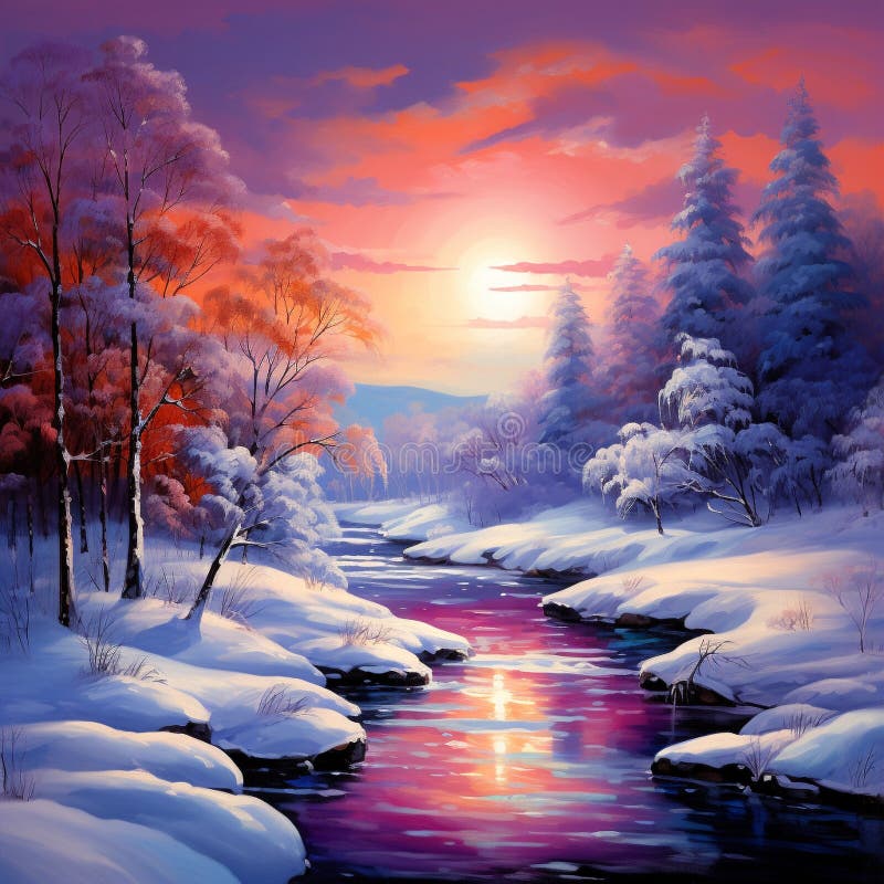 Immerse yourself in the breathtaking beauty of a snow-covered landscape bursting with vibrant colors. This stunning artwork captures the serene and enchanting essence of a winter wonderland, featuring a pure palette that illuminates the entire scene. The vibrant hues contrast against the pristine white canvas, creating a visually stunning and captivating sight that evokes a sense of awe and tranquility. With its distinctive art style, this image is perfectly suited for microstock sites, promising to be highly marketable and draw numerous reactions from viewers. AI generated. Immerse yourself in the breathtaking beauty of a snow-covered landscape bursting with vibrant colors. This stunning artwork captures the serene and enchanting essence of a winter wonderland, featuring a pure palette that illuminates the entire scene. The vibrant hues contrast against the pristine white canvas, creating a visually stunning and captivating sight that evokes a sense of awe and tranquility. With its distinctive art style, this image is perfectly suited for microstock sites, promising to be highly marketable and draw numerous reactions from viewers. AI generated